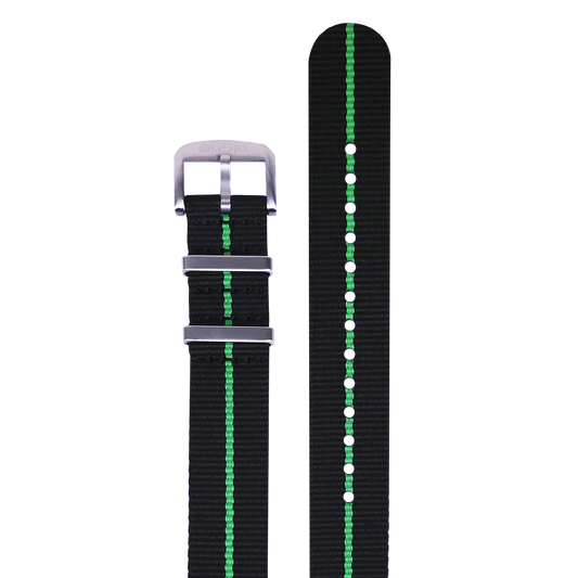 Nylon Strap - BLACK with GREEN Stripe