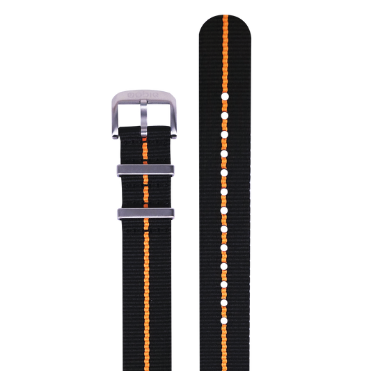 Nylon Strap - BLACK with ORANGE Stripe